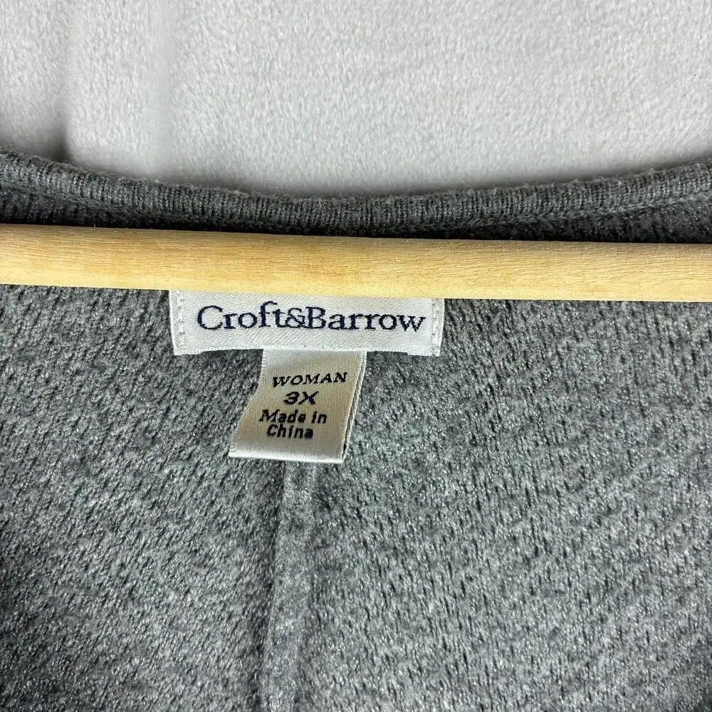 Croft & Barrow V-Neck Sweater Women's 3X Grey Long Sleeve Lagenlook Ribbed Knit